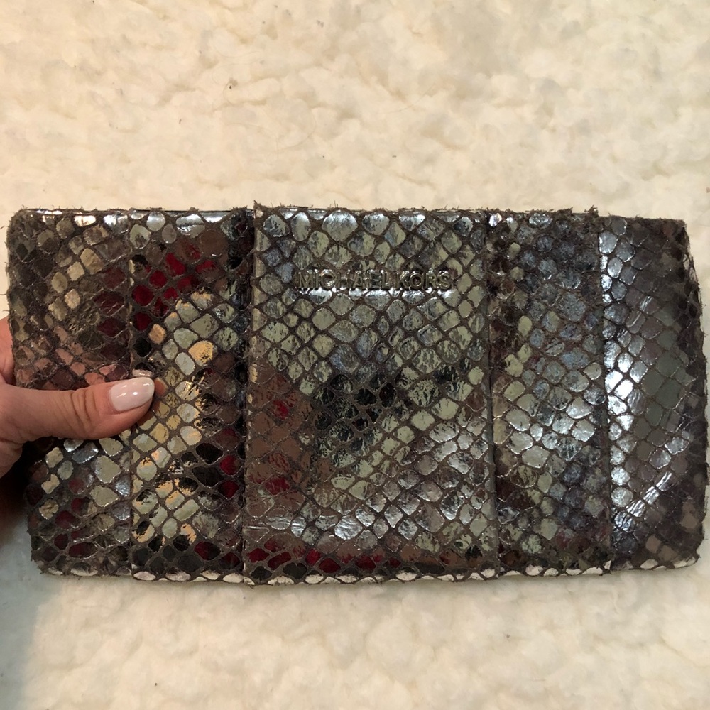 Michael Kors Daria Snakeskin Embossed Clutch